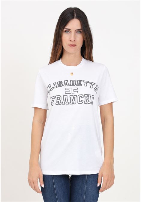T-shirt a manica corta bianca da donna con stampa logo stile college ELISABETTA FRANCHI | MA01546E2270